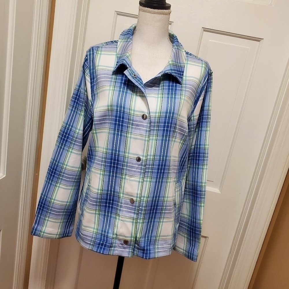 Isaac Mizrahi Always Isaac Plaid Garden Jacket Size Large